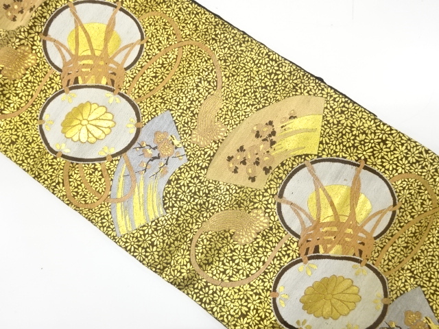 JAPANESE KIMONO / ANTIQUE NAGOYA OBI / SILK / WOVEN DRUM & JIGAMI